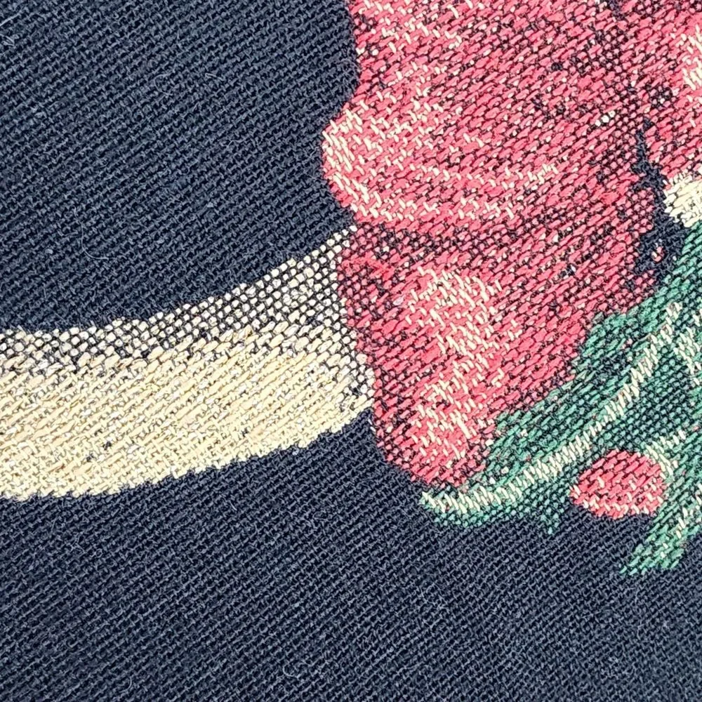 VTG Christmas French Horn Tapestry Throw Pillow Woven Holly Berry Red Bow Accent